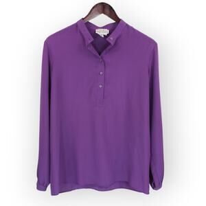Lloyd Williams for Neiman Marcus Satin Blouse (8) Purple Long-Sleeve